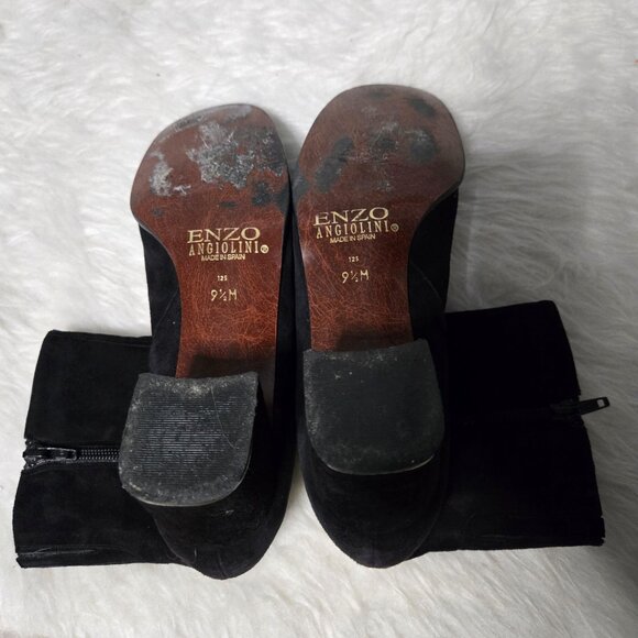 Enzo Angiolini Black Suede Ankle Boots, Block Heel, Rounded Toe, 9.5 - Picture 8 of 8